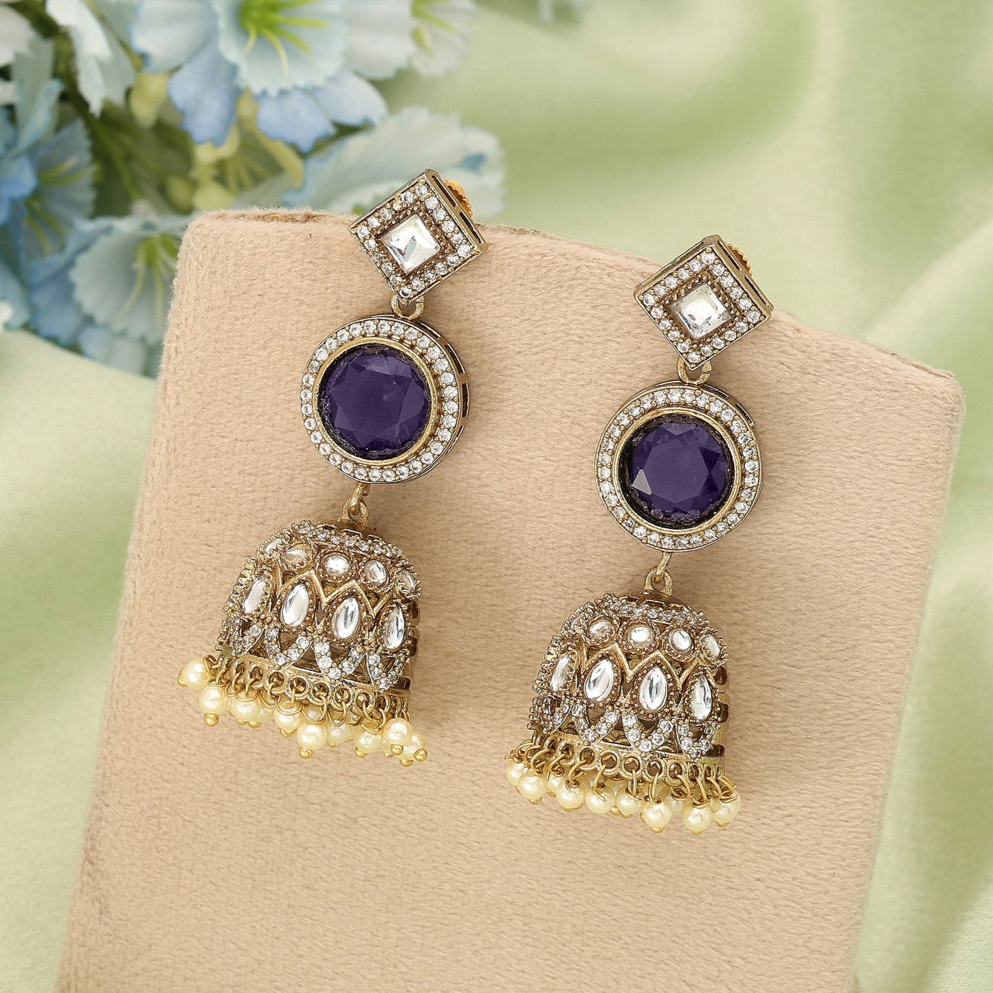 Lila Farbe American Diamond Ohrringe Trendiger ethnischer Partyschmuck