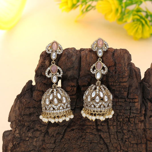 Charming Light Pink Color American Diamond Earrings For Women Fashion