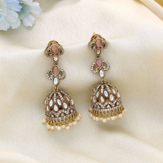 Charming Light Pink Color American Diamond Earrings For Women Fashion