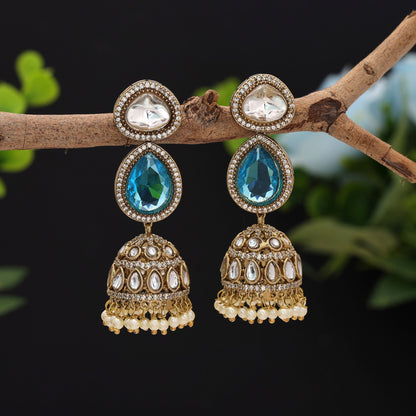 Beautiful Firozi Color American Diamond Earrings For Women Festive Fashion Jewelry Collection