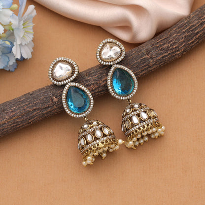 Beautiful Firozi Color American Diamond Earrings For Women Festive Fashion Jewelry Collection