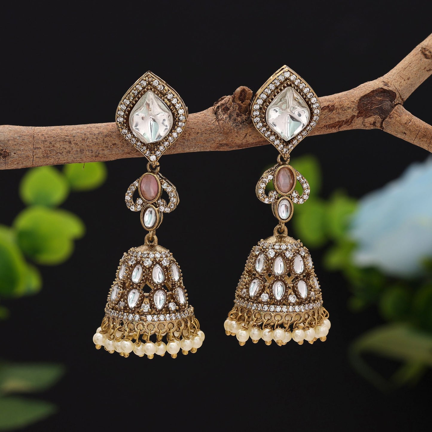 Beautiful Light Pink Color American Diamond Earrings With Premium Designer Party Look