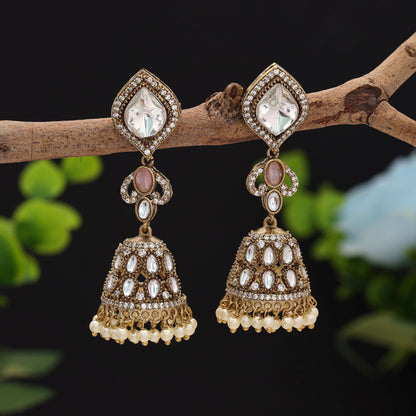 Beautiful Light Pink Color American Diamond Earrings With Premium Designer Party Look