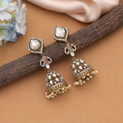 Beautiful Light Pink Color American Diamond Earrings With Premium Designer Party Look