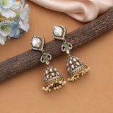 Graceful Pista Green Color American Diamond Earrings For Festive Traditional Fashion Styling