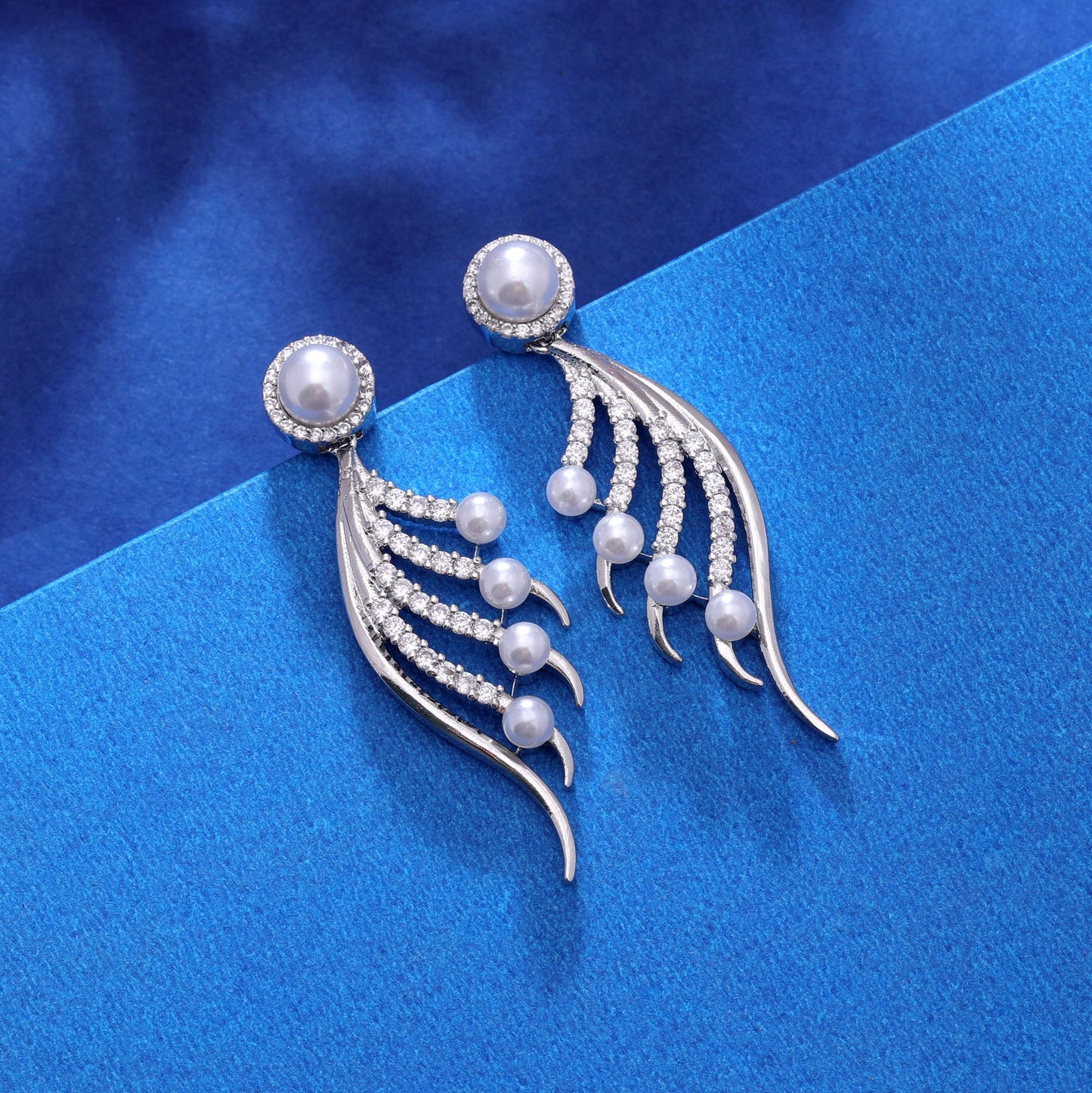 Silver Color American Diamond Earrings with Sparkling Party Wear Design