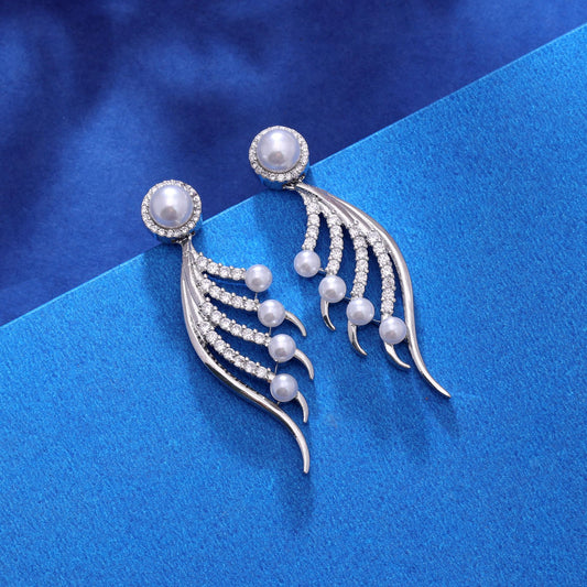 Silver Color American Diamond Earrings with Sparkling Party Wear Design
