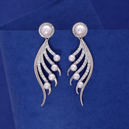 Silver Color American Diamond Earrings with Sparkling Party Wear Design