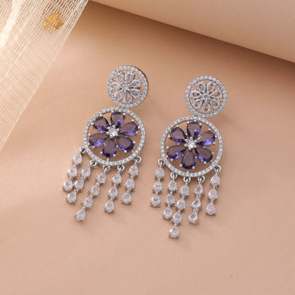Purple Color American Diamond Earrings with Stylish Modern Design