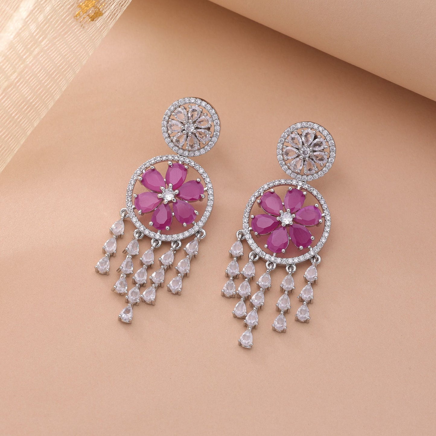 Rani Color American Diamond Earrings with Beautiful Ethnic Finish