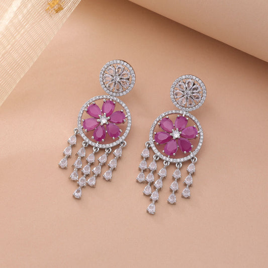Rani Color American Diamond Earrings with Beautiful Ethnic Finish