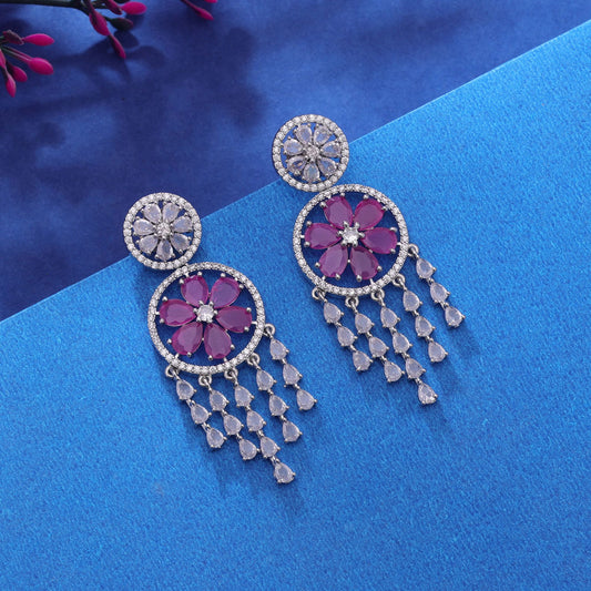 Rani Color American Diamond Earrings with Beautiful Ethnic Finish