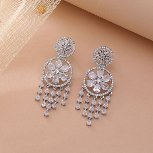 Silver Color American Diamond Earrings with Timeless Fashion Appeal