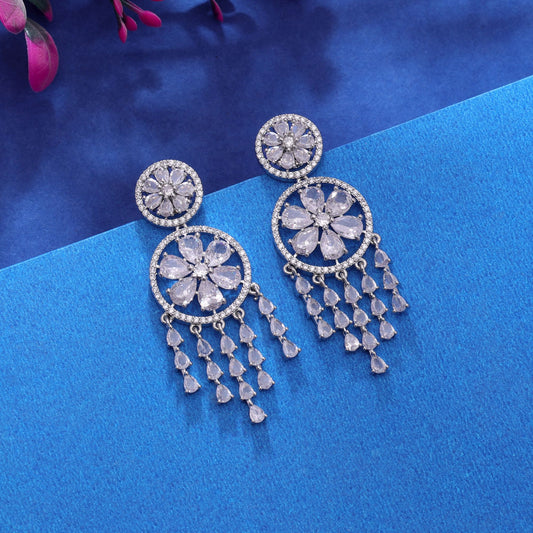 Silver Color American Diamond Earrings with Timeless Fashion Appeal