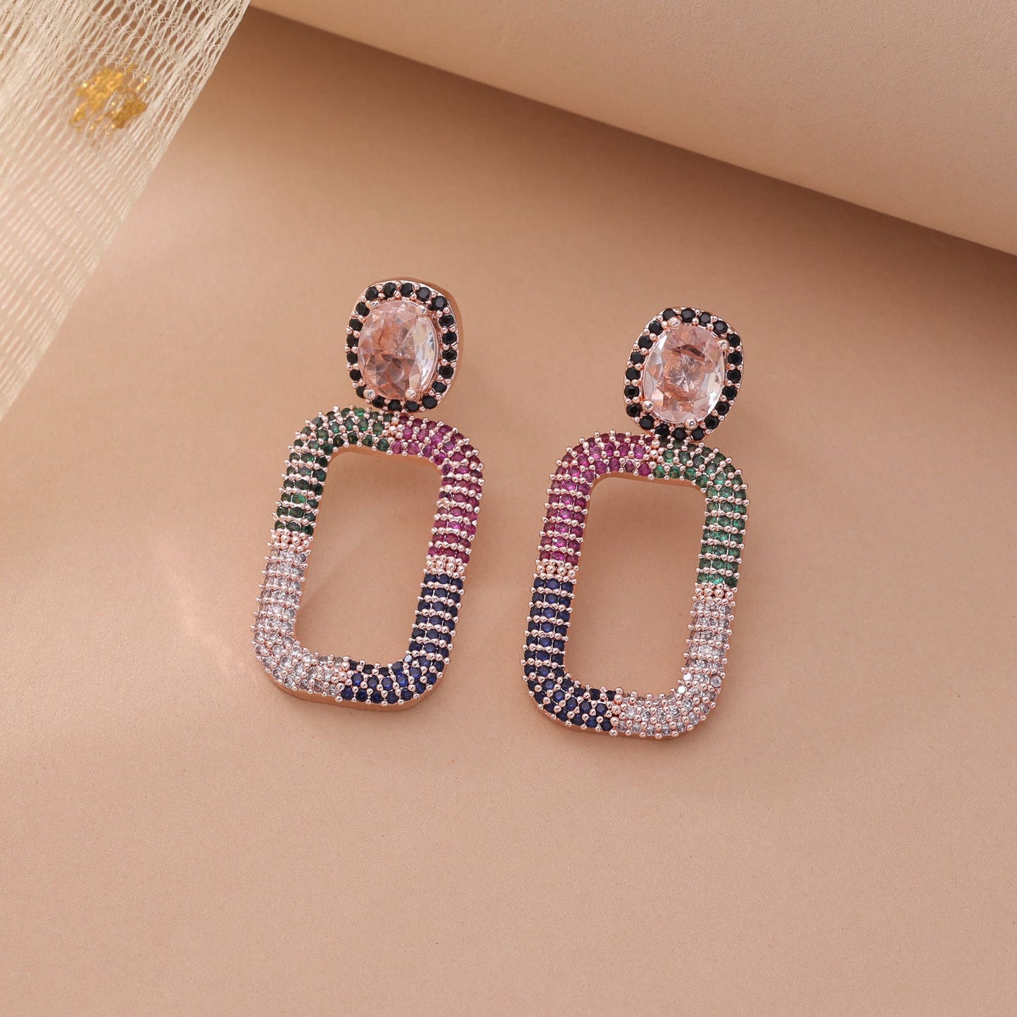 Multi Color American Diamond Earrings with Designer Party Wear Style