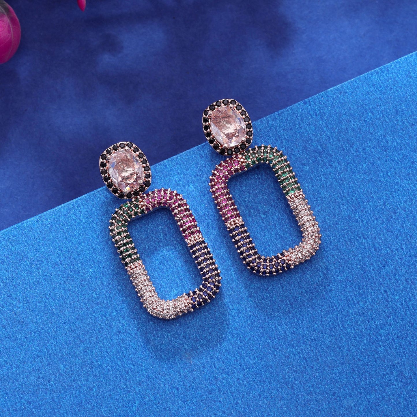 Multi Color American Diamond Earrings with Designer Party Wear Style