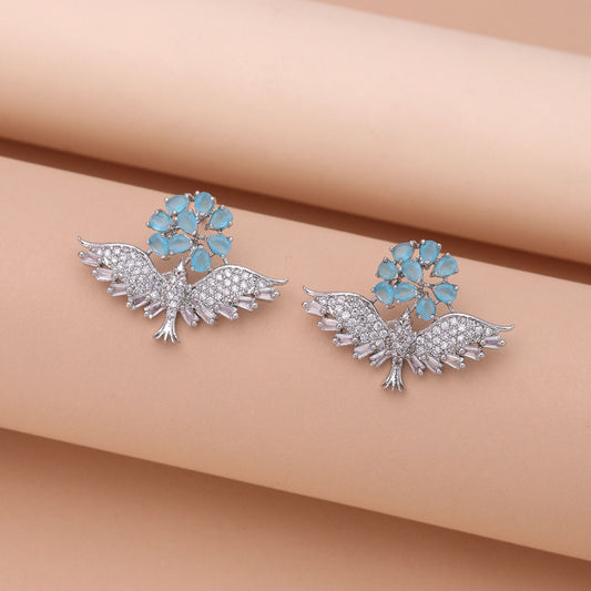 Firozi Color American Diamond Earrings with Trendy Elegant Appeal