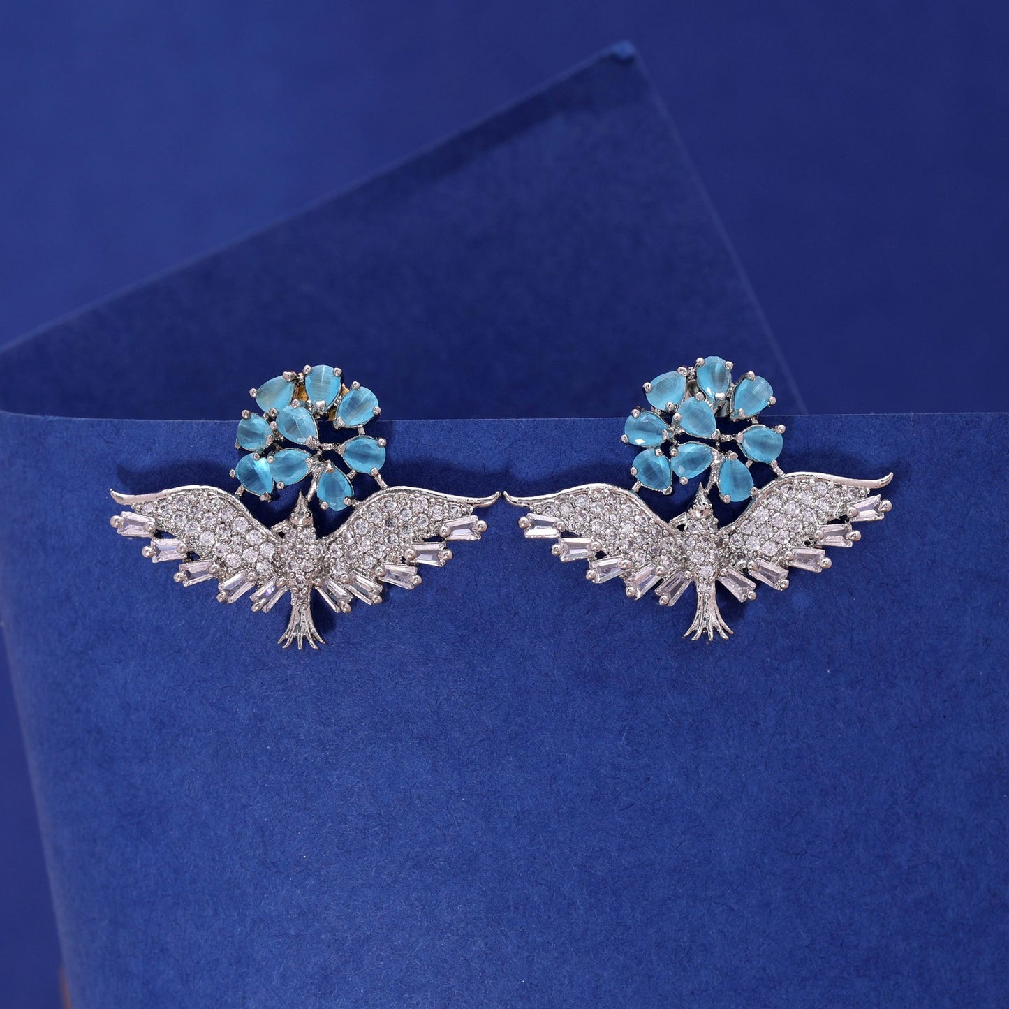 Firozi Color American Diamond Earrings with Trendy Elegant Appeal