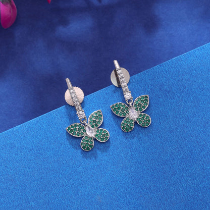Green Color American Diamond Earrings with Beautiful Stone Work
