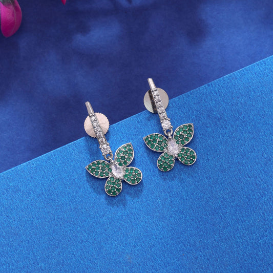 Green Color American Diamond Earrings with Beautiful Stone Work