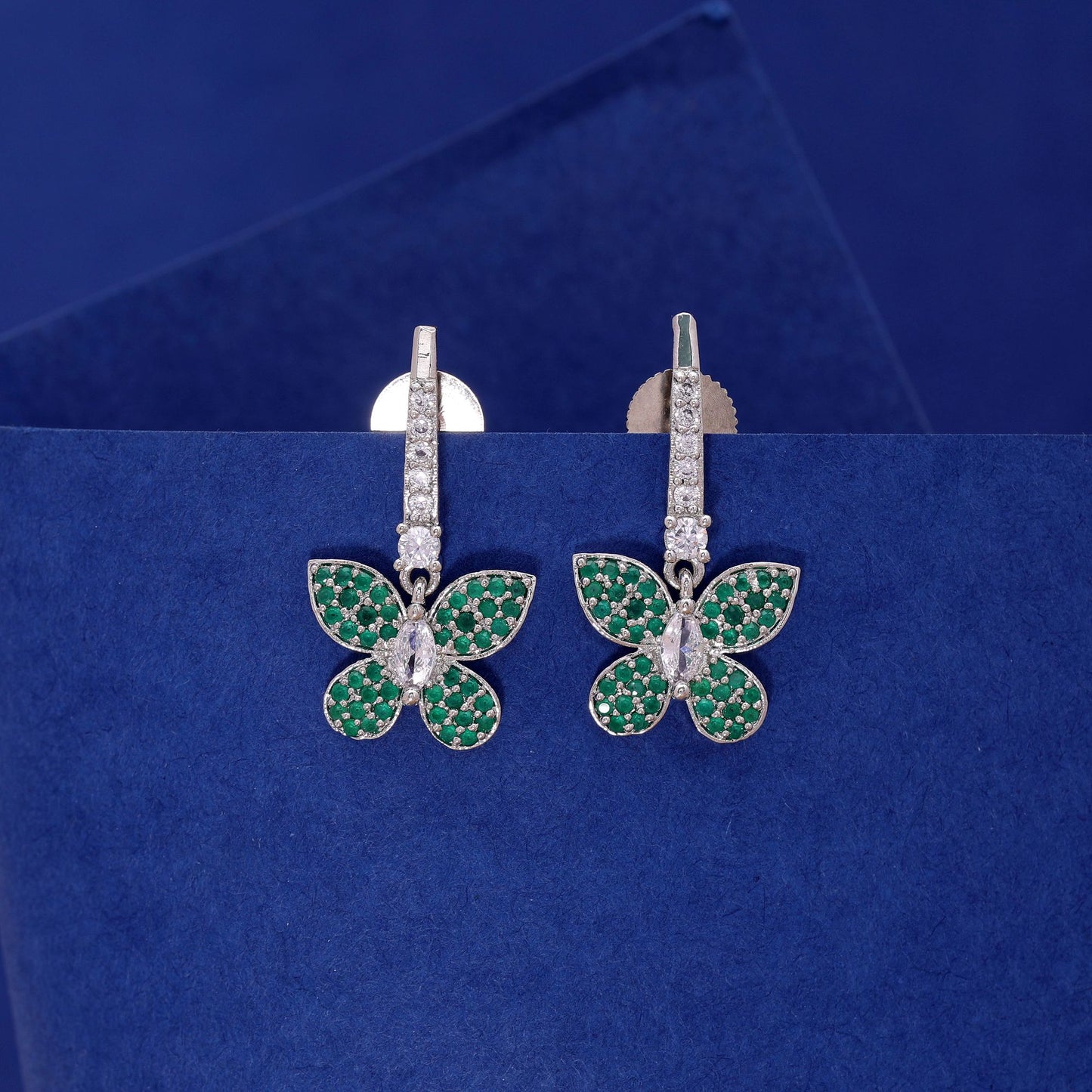 Green Color American Diamond Earrings with Beautiful Stone Work