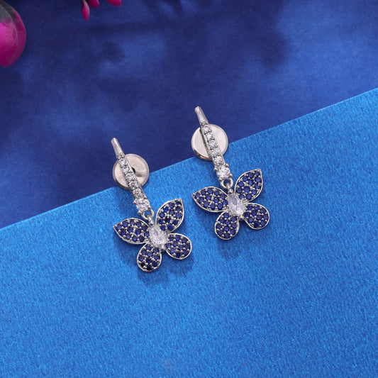 Navy Blue Color American Diamond Earrings with Elegant Party Style
