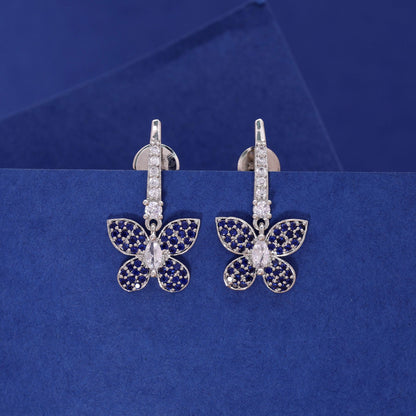 Navy Blue Color American Diamond Earrings with Elegant Party Style