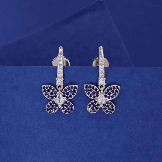 Navy Blue Color American Diamond Earrings with Elegant Party Style