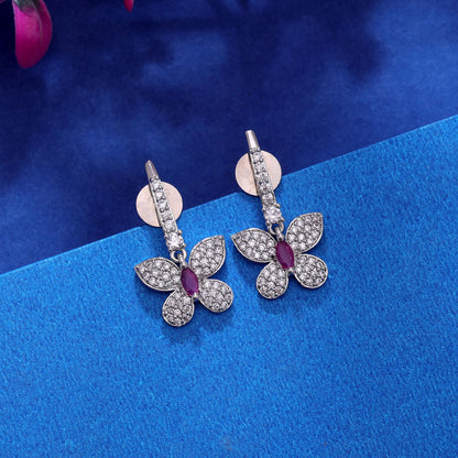 Silver Color American Diamond Earrings with Designer Crystal Shine