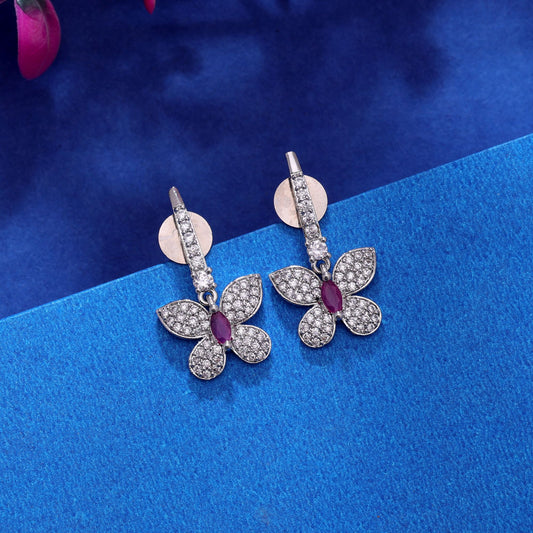 Silver Color American Diamond Earrings with Designer Crystal Shine