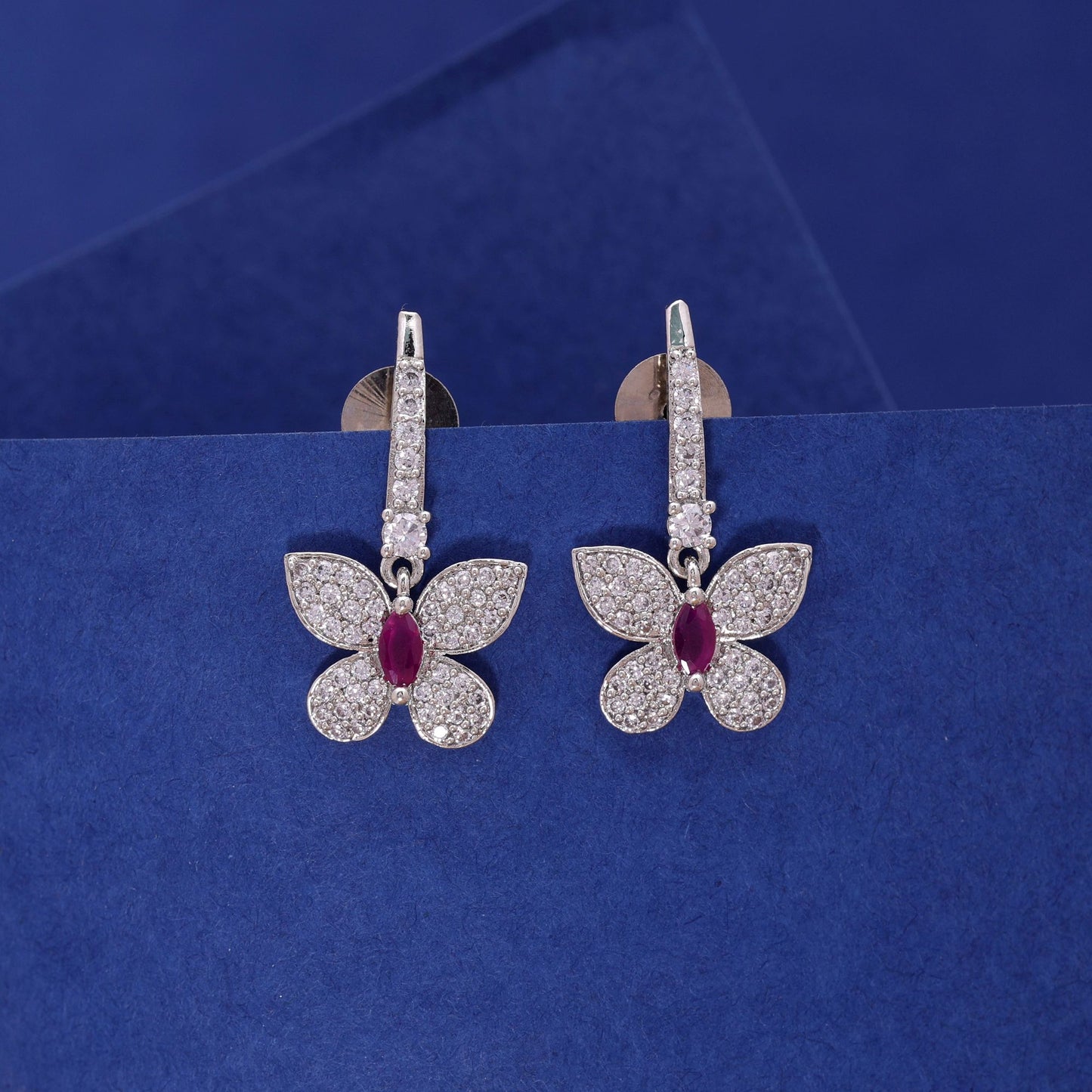 Silver Color American Diamond Earrings with Designer Crystal Shine