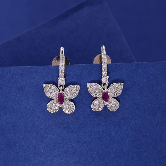 Silver Color American Diamond Earrings with Designer Crystal Shine