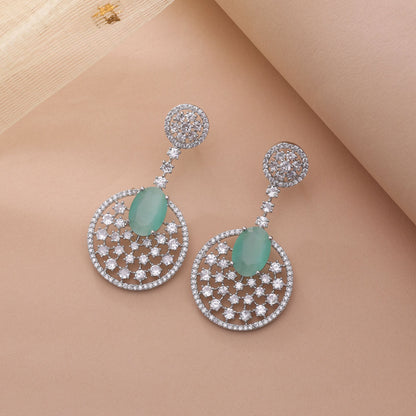 Pista Green Color American Diamond Earrings with Stylish Design