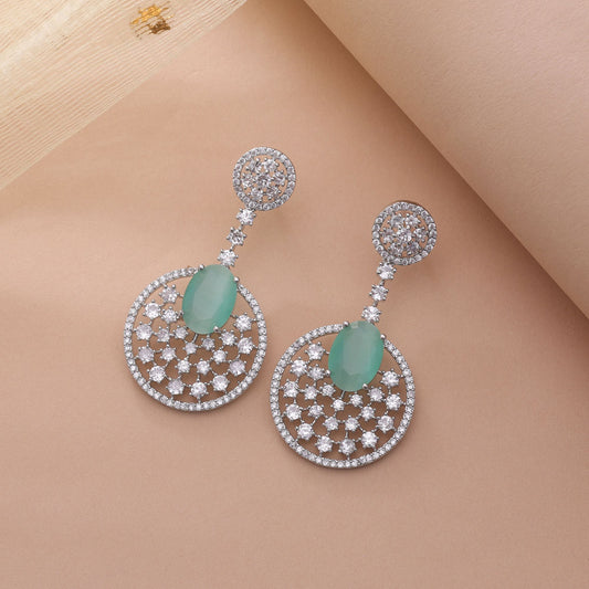 Pista Green Color American Diamond Earrings with Stylish Design