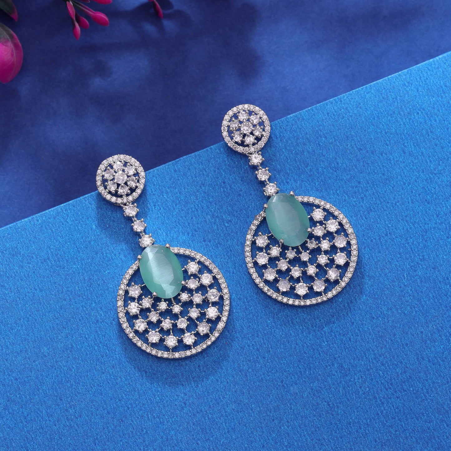 Pista Green Color American Diamond Earrings with Stylish Design