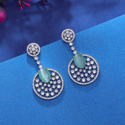 Pista Green Color American Diamond Earrings with Stylish Design