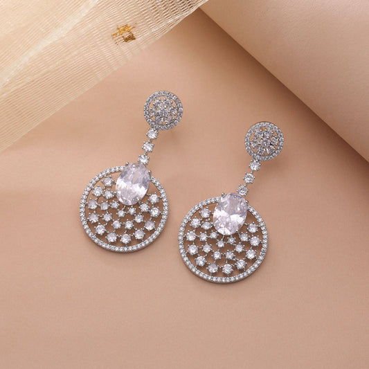 Silver Color American Diamond Earrings with Modern Elegant Finish