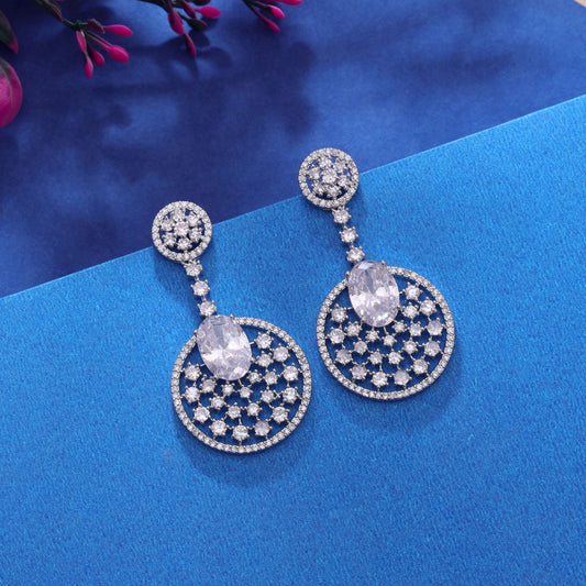 Silver Color American Diamond Earrings with Modern Elegant Finish