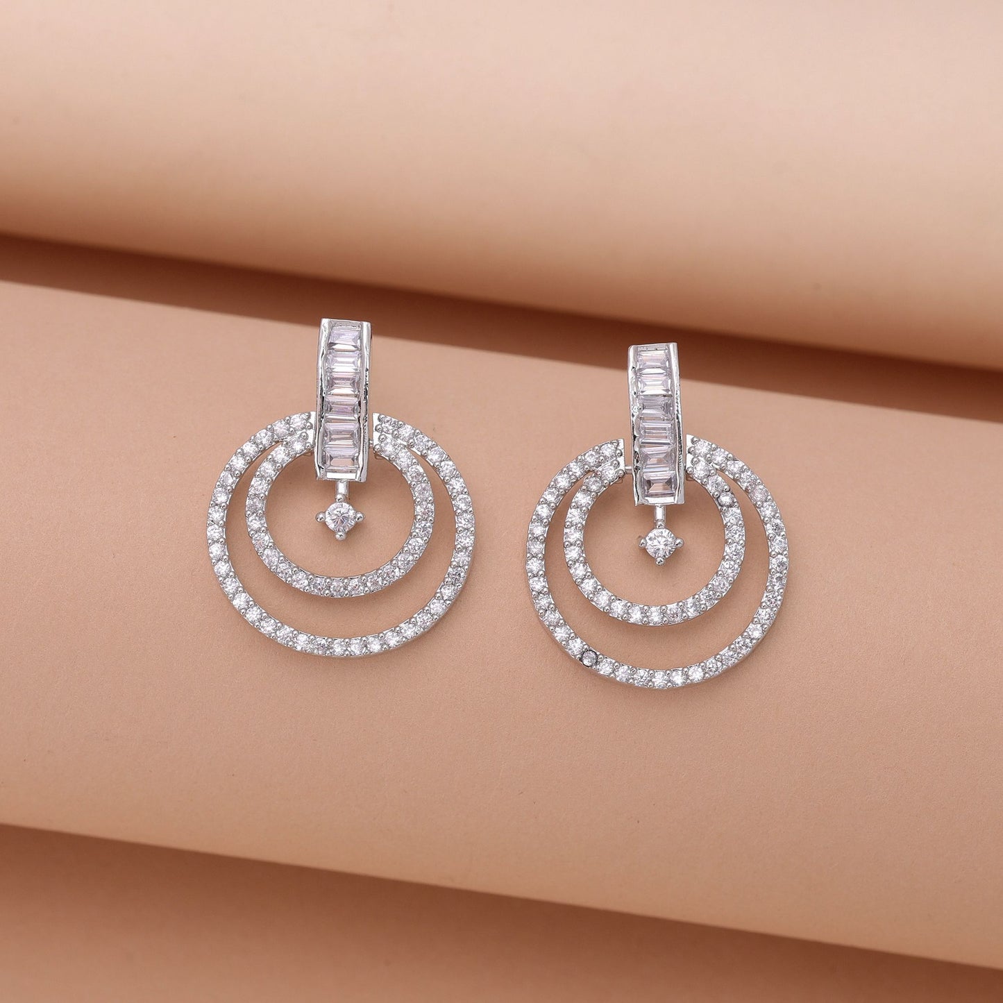 Silver Color American Diamond Earrings with Premium Party Wear Look