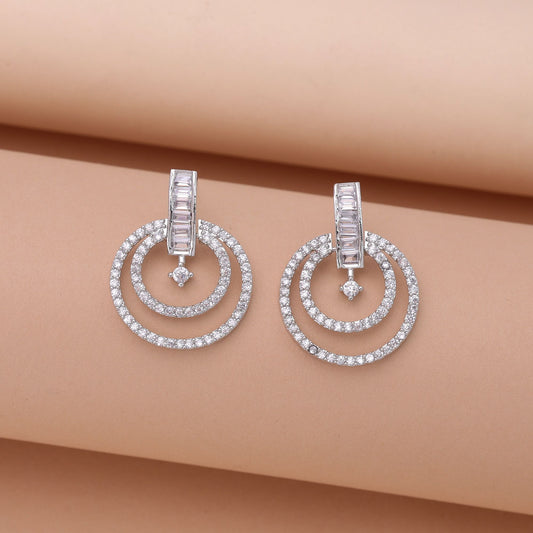 Silver Color American Diamond Earrings with Premium Party Wear Look