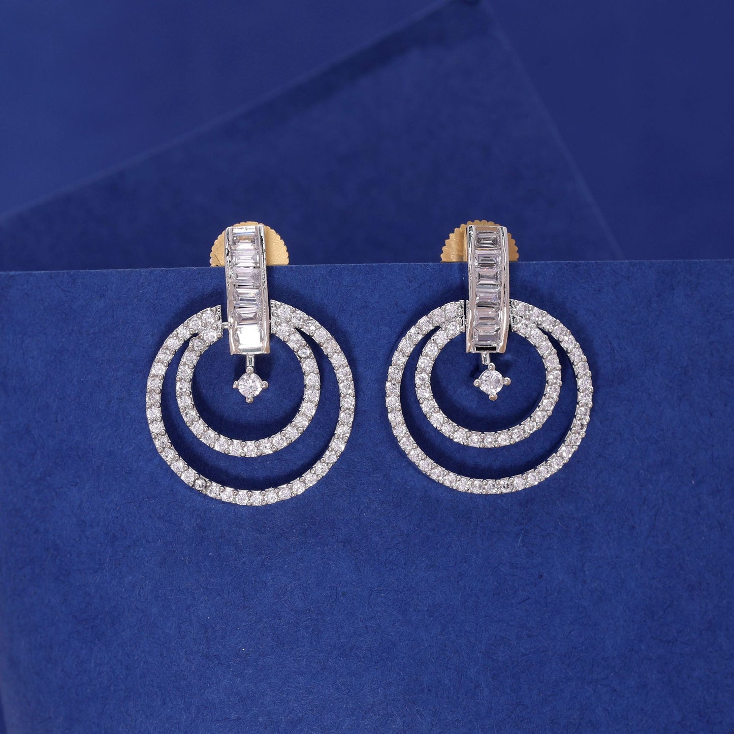Silver Color American Diamond Earrings with Premium Party Wear Look