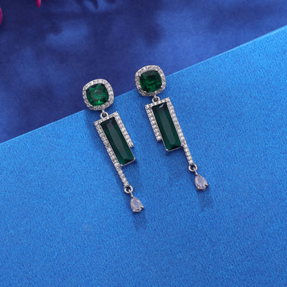 Green Color American Diamond Earrings with Elegant Designer Appeal