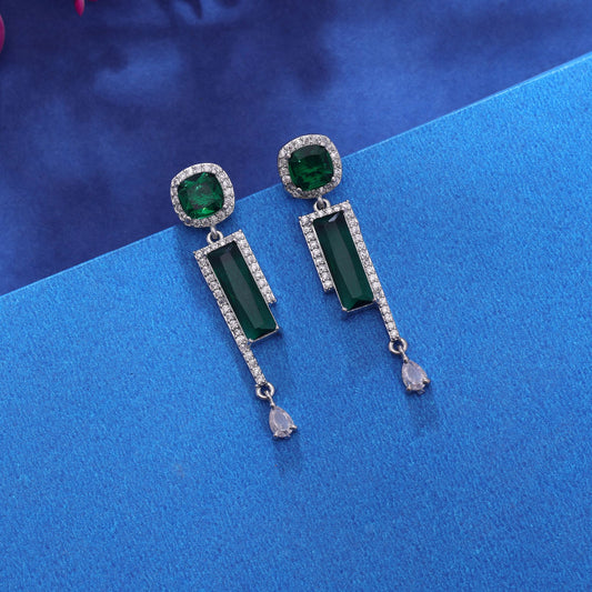 Green Color American Diamond Earrings with Elegant Designer Appeal