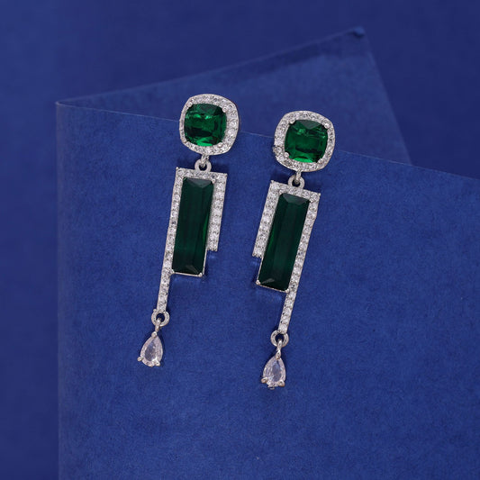 Green Color American Diamond Earrings with Elegant Designer Appeal