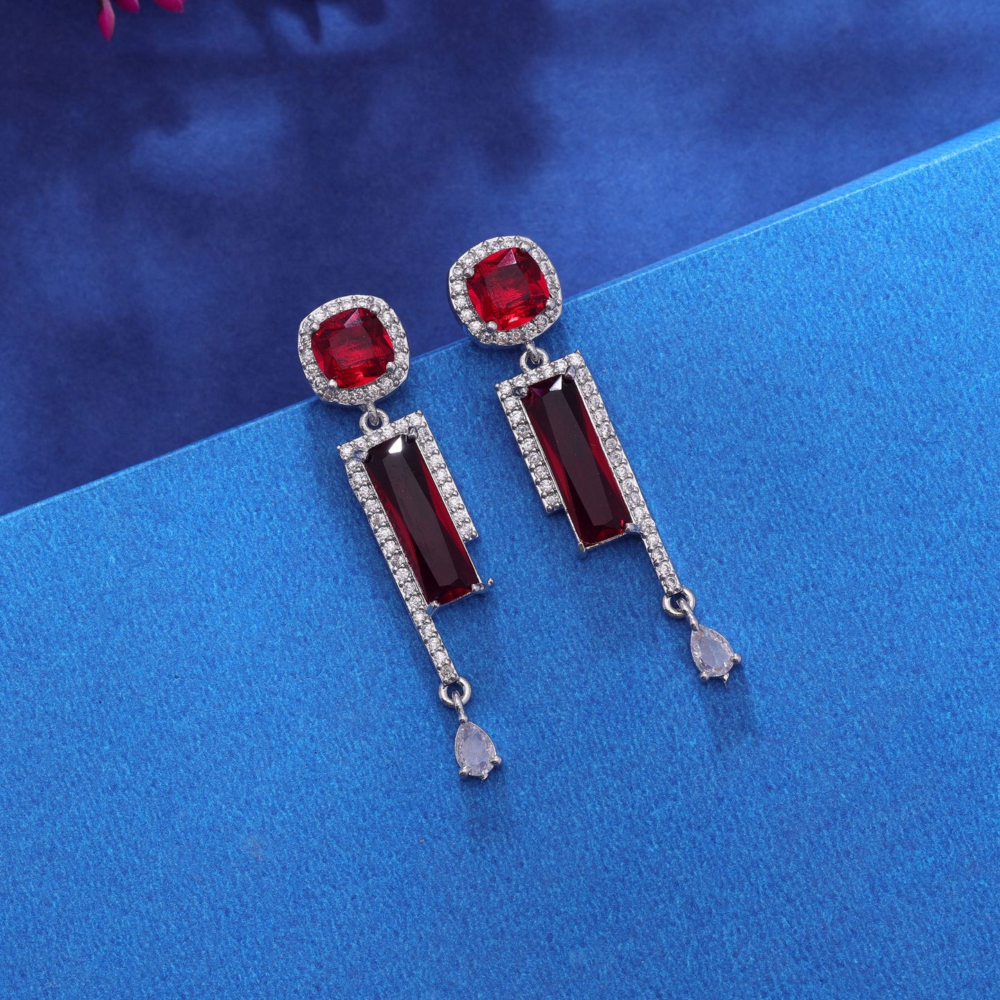 Red Color American Diamond Earrings with Festive Traditional Style