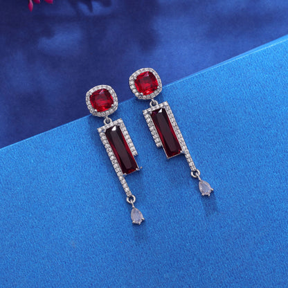 Red Color American Diamond Earrings with Festive Traditional Style