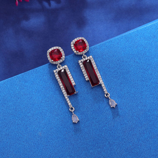 Red Color American Diamond Earrings with Festive Traditional Style