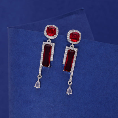 Red Color American Diamond Earrings with Festive Traditional Style