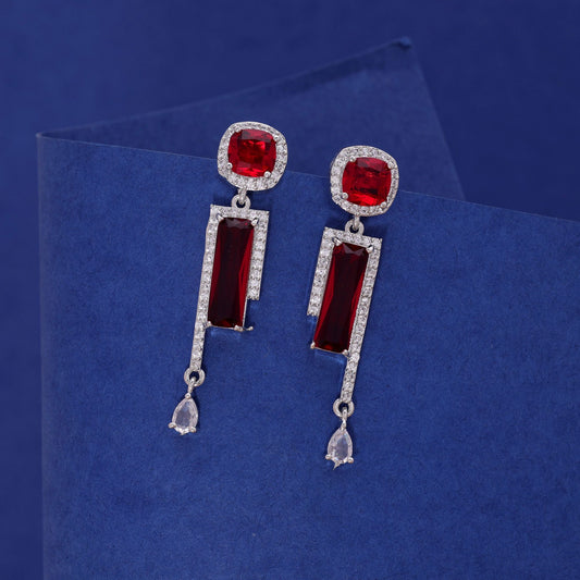 Red Color American Diamond Earrings with Festive Traditional Style