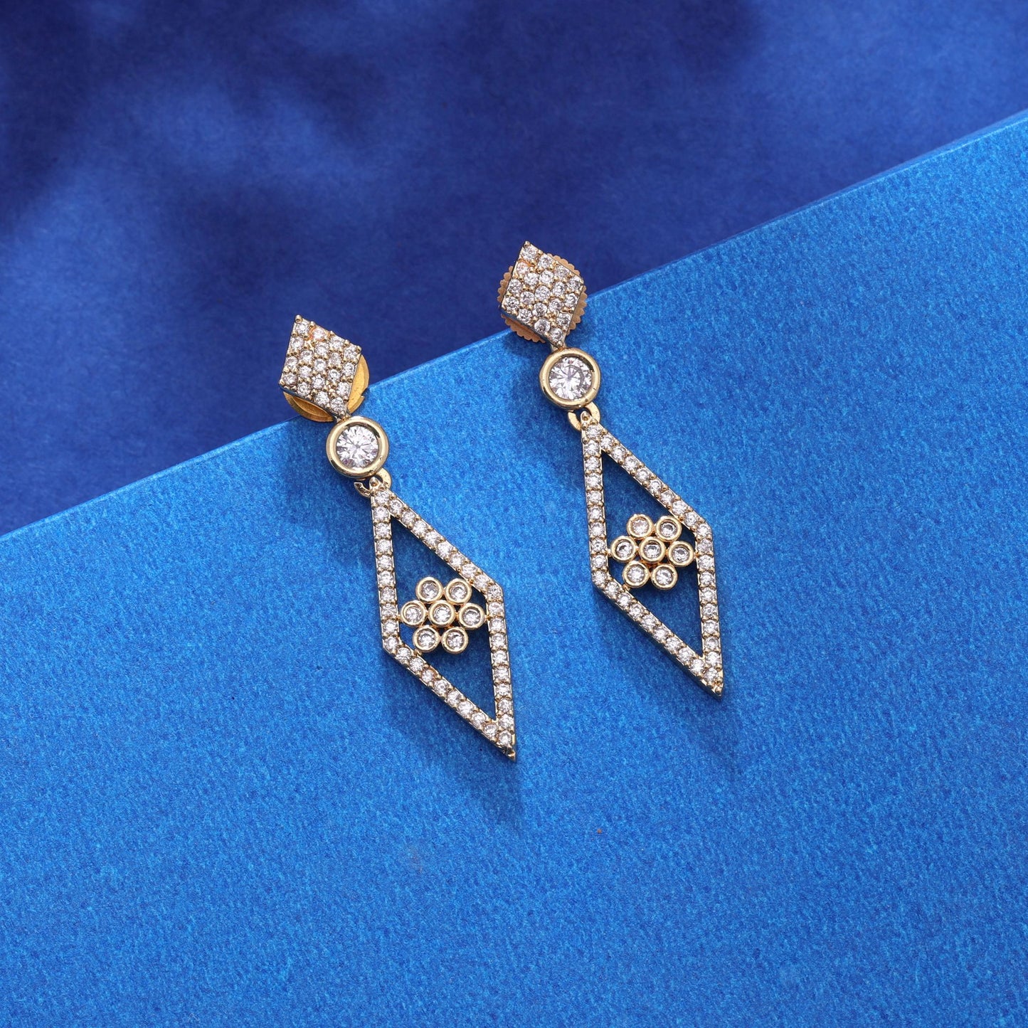 Gold Color American Diamond Earrings with Luxurious Party Wear Appeal